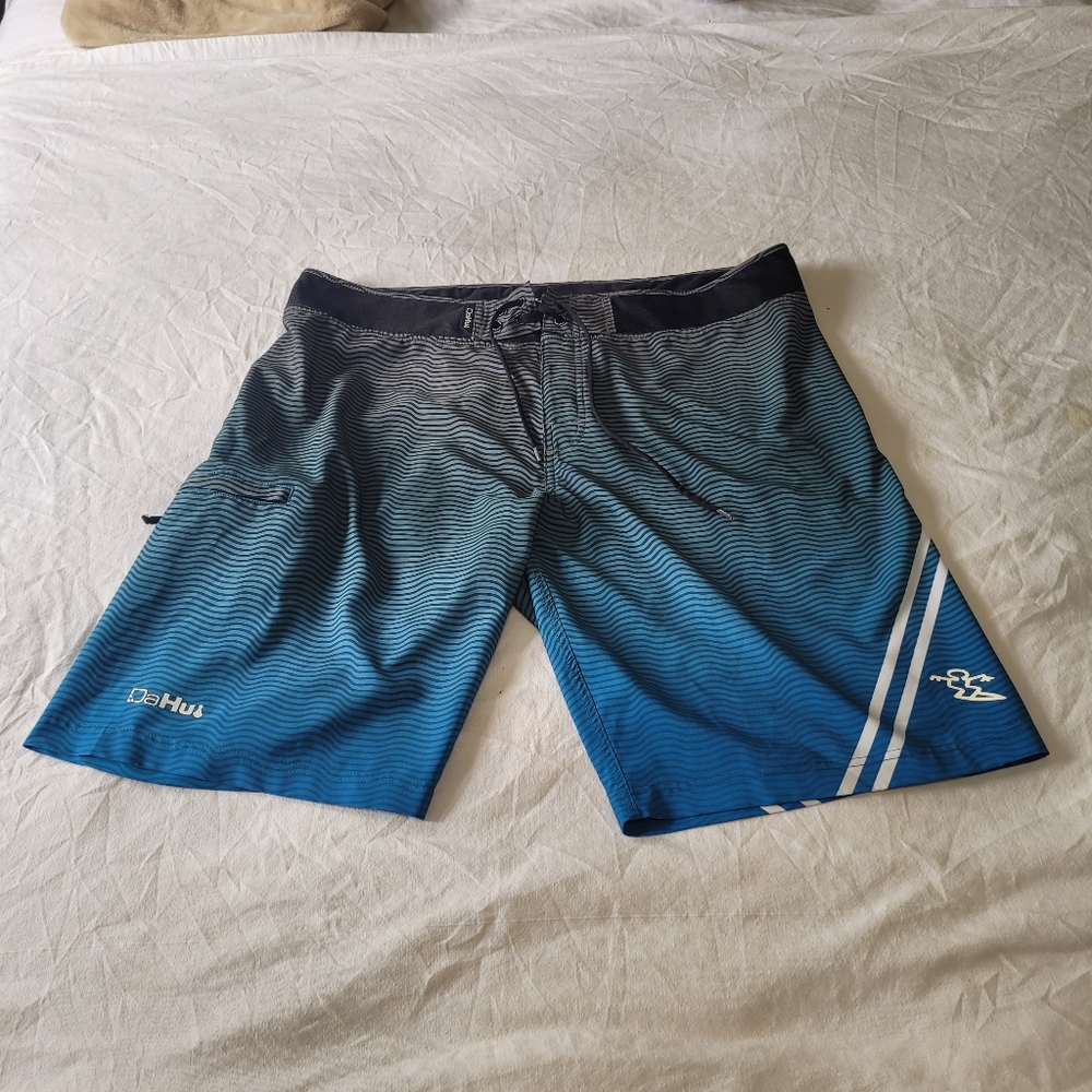 Da Hui Board Shorts Mens 40 Striped Blue Gray Beach Swim Ocean.